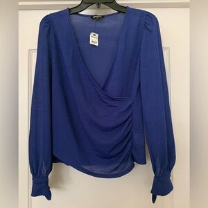 Express Women’s Size Small Blue Long Sleeve Wrap V-Neck Blouse NWT